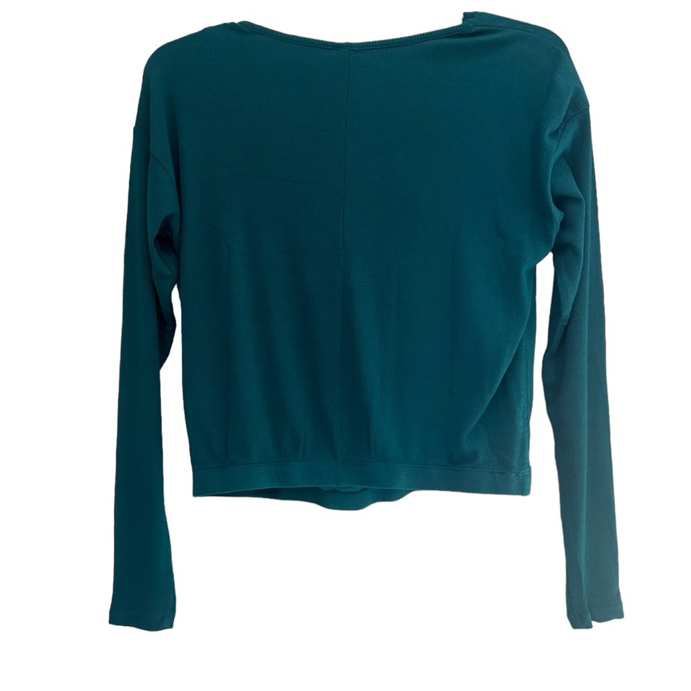 Bobi Mystic Green Cowl Neck Long Sleeve Ribbed Teal Top NWT Size XS - Picture 2 of 9
